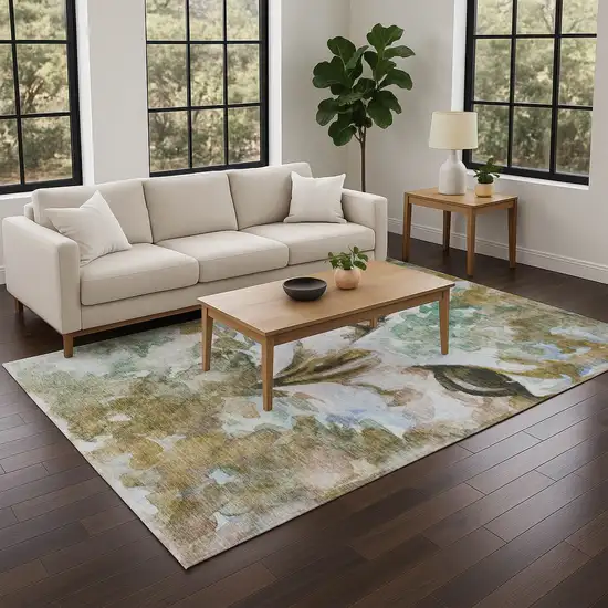 Brown Ivory And Green Owl Washable Indoor Outdoor Area Rug Photo 9