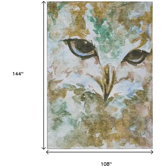 Brown Ivory And Green Owl Washable Indoor Outdoor Area Rug Photo 3