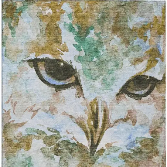Brown Ivory And Green Owl Washable Indoor Outdoor Area Rug Photo 3
