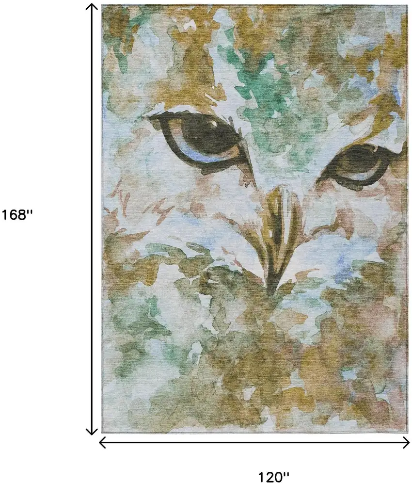 Brown Ivory And Green Owl Washable Indoor Outdoor Area Rug Photo 3