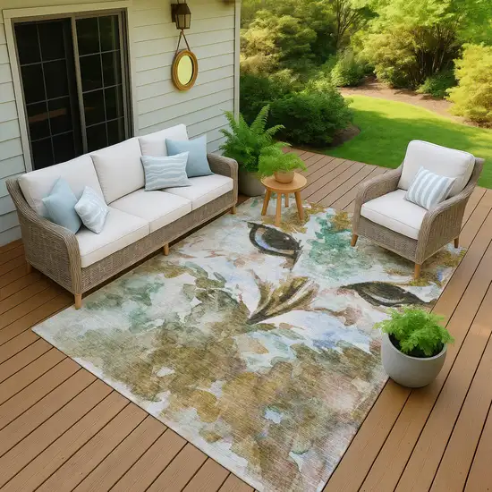 Brown Ivory And Green Owl Washable Indoor Outdoor Area Rug Photo 9