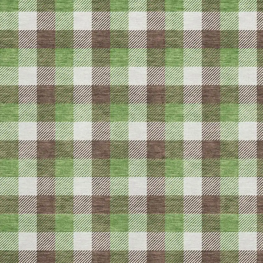 Brown Ivory And Green Plaid Washable Area Rug With UV Protection Photo 2