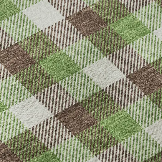Brown Ivory And Green Plaid Washable Area Rug With UV Protection Photo 8