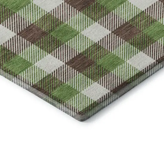 Brown Ivory And Green Plaid Washable Area Rug With UV Protection Photo 6