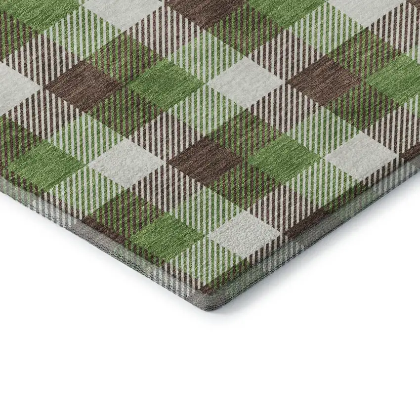 Brown Ivory And Green Plaid Washable Area Rug With UV Protection Photo 6