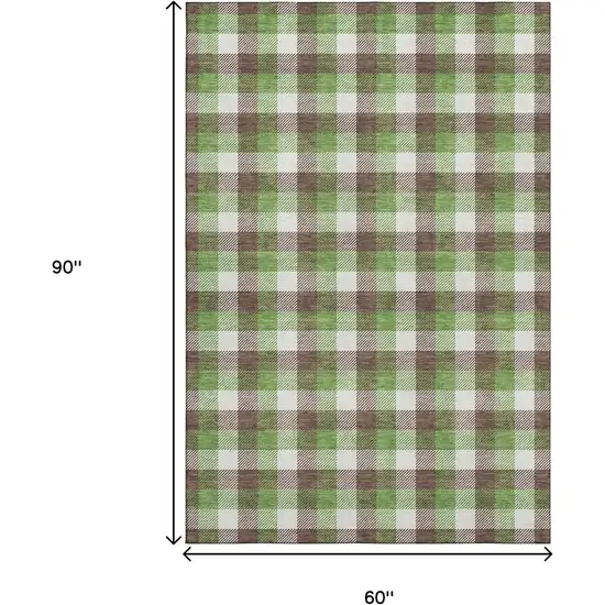 Brown Ivory And Green Plaid Washable Area Rug With UV Protection Photo 9