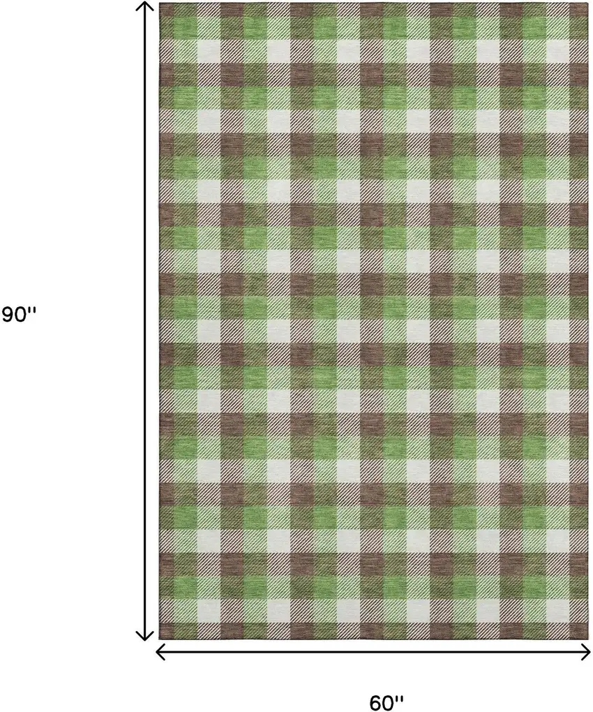 Brown Ivory And Green Plaid Washable Area Rug With UV Protection Photo 9