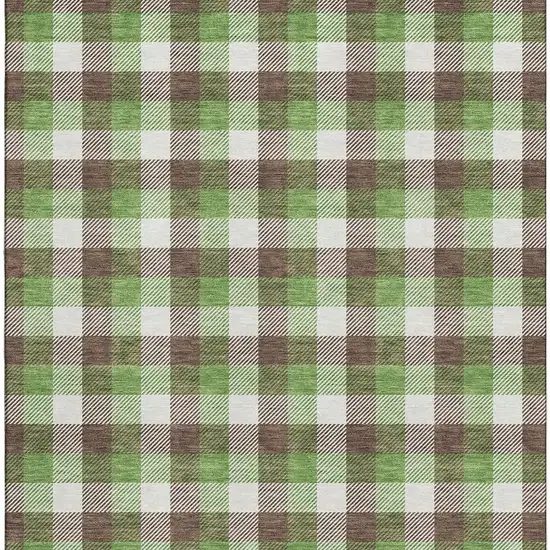 Brown Ivory And Green Plaid Washable Area Rug With UV Protection Photo 3