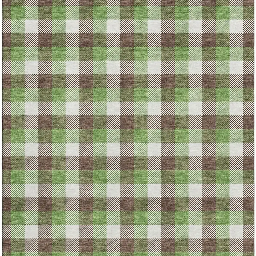 Brown Ivory And Green Plaid Washable Area Rug With UV Protection Photo 3