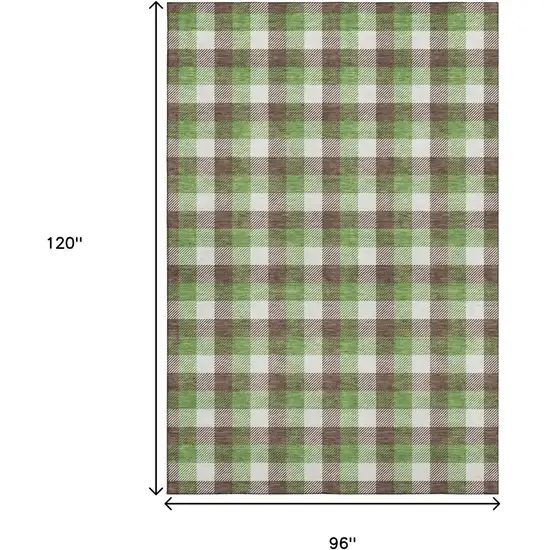 Brown Ivory And Green Plaid Washable Area Rug With UV Protection Photo 8