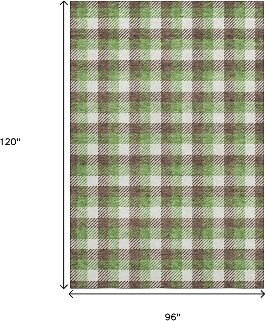 Brown Ivory And Green Plaid Washable Area Rug With UV Protection Photo 8