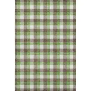 Photo of Brown Ivory And Green Plaid Washable Area Rug With UV Protection