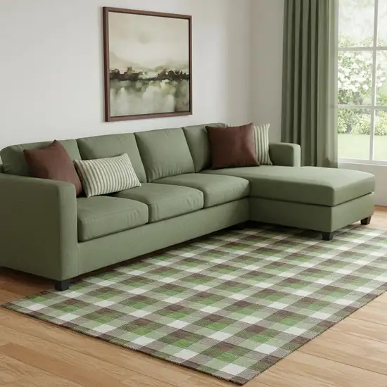 Brown Ivory And Green Plaid Washable Area Rug With UV Protection Photo 2