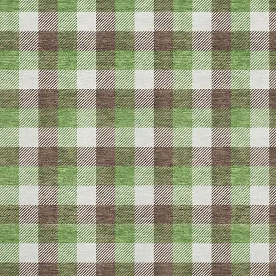 Brown Ivory And Green Plaid Washable Area Rug With UV Protection Photo 2