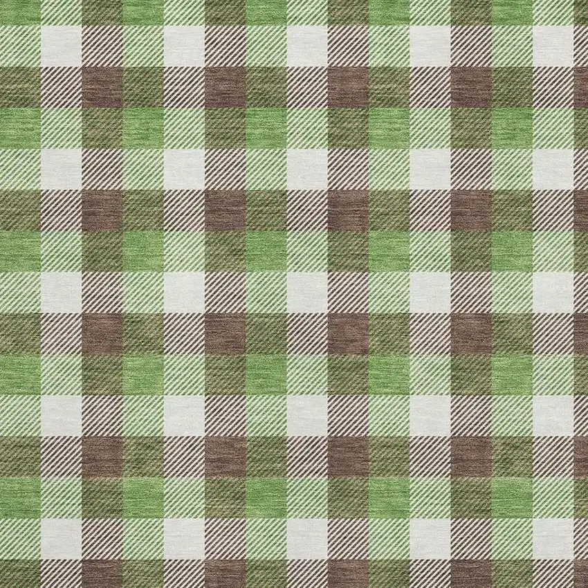 Brown Ivory And Green Plaid Washable Area Rug With UV Protection Photo 2