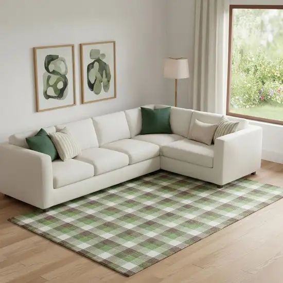 Brown Ivory And Green Plaid Washable Area Rug With UV Protection Photo 2