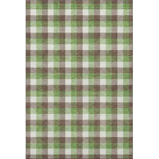 Brown Ivory And Green Plaid Washable Area Rug With UV Protection Photo 3