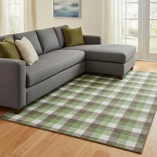 Brown Ivory And Green Plaid Washable Area Rug With UV Protection Photo 2