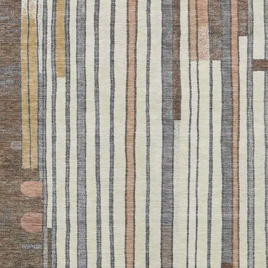 Brown Ivory And Peach Geometric Washable Indoor Outdoor Area Rug Photo 4
