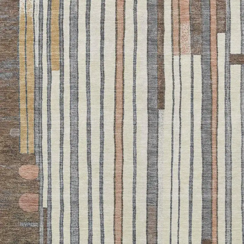 Brown Ivory And Peach Geometric Washable Indoor Outdoor Area Rug Photo 4