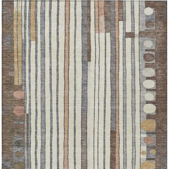 Brown Ivory And Peach Geometric Washable Indoor Outdoor Area Rug Photo 5