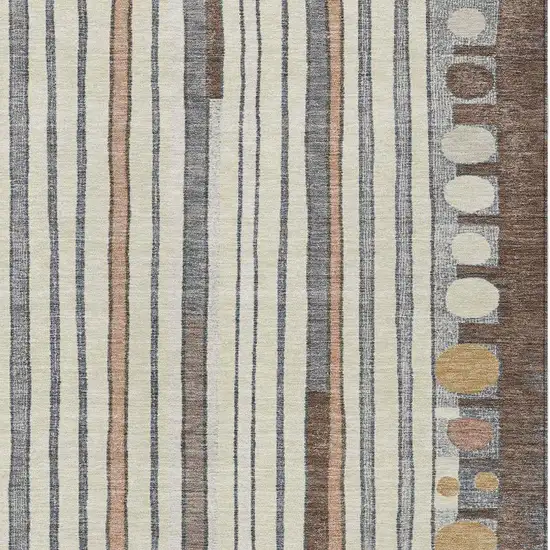 Brown Ivory And Peach Geometric Washable Indoor Outdoor Area Rug Photo 5