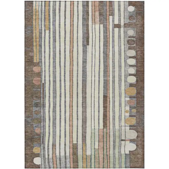 Brown Ivory And Peach Geometric Washable Indoor Outdoor Area Rug Photo 1