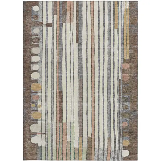 Brown Ivory And Peach Geometric Washable Indoor Outdoor Area Rug Photo 3