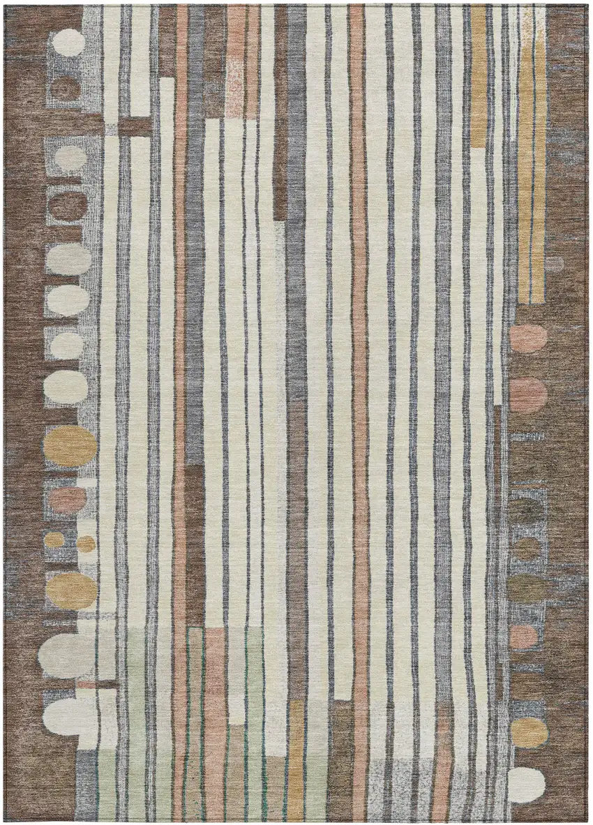 Brown Ivory And Peach Geometric Washable Indoor Outdoor Area Rug Photo 3