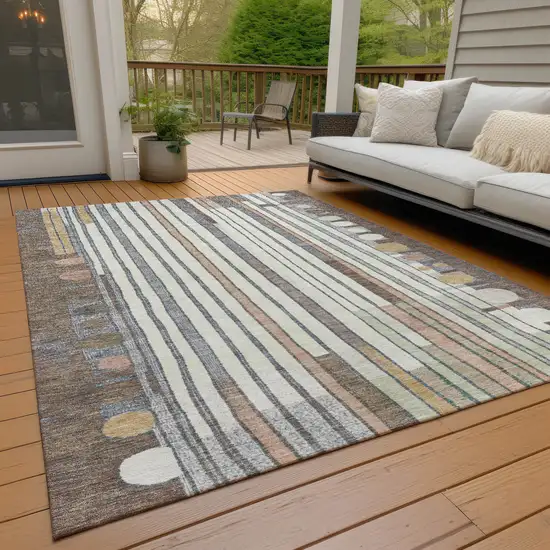 Brown Ivory And Peach Geometric Washable Indoor Outdoor Area Rug Photo 5