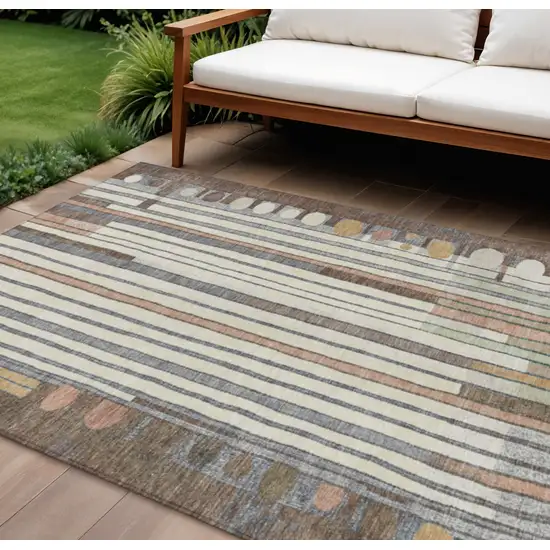 Brown Ivory And Peach Geometric Washable Indoor Outdoor Area Rug Photo 2