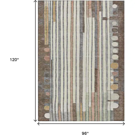 Brown Ivory And Peach Geometric Washable Indoor Outdoor Area Rug Photo 9