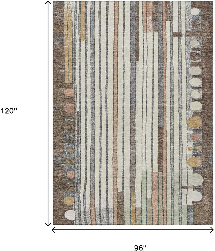 Brown Ivory And Peach Geometric Washable Indoor Outdoor Area Rug Photo 9