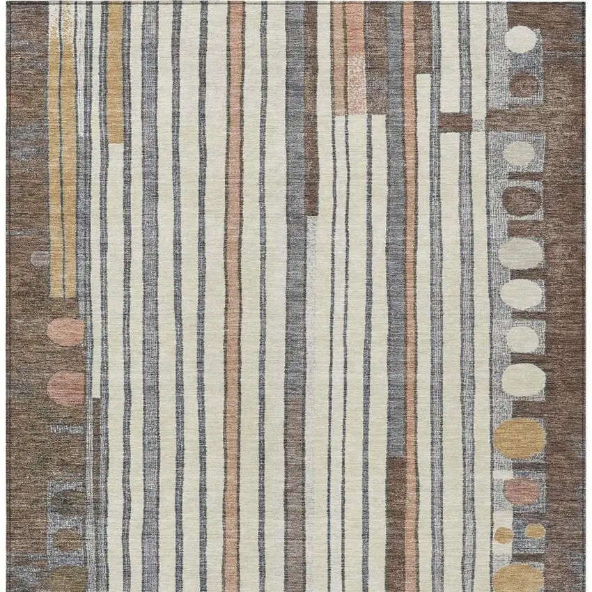 Brown Ivory And Peach Geometric Washable Indoor Outdoor Area Rug Photo 4