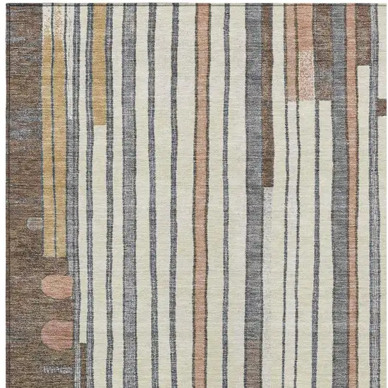 Brown Ivory And Peach Geometric Washable Indoor Outdoor Area Rug Photo 4