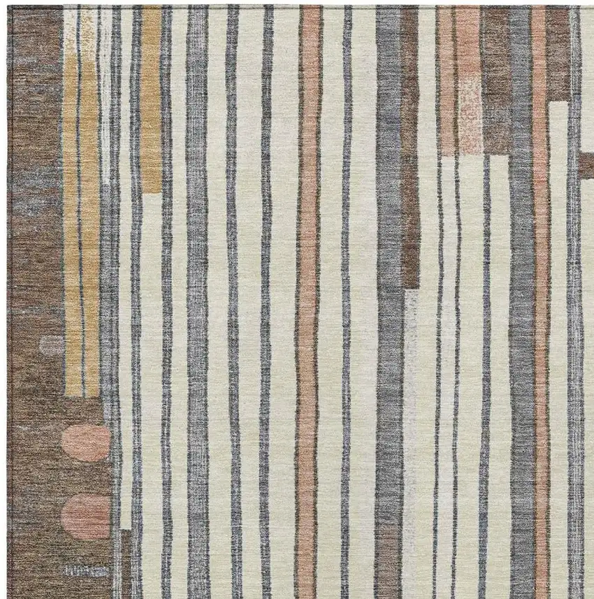Brown Ivory And Peach Geometric Washable Indoor Outdoor Area Rug Photo 4