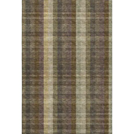 Brown Ivory And Plum Plaid Washable Area Rug With UV Protection Photo 1
