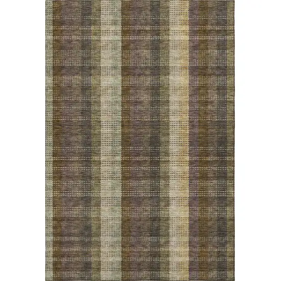 Brown Ivory And Plum Plaid Washable Area Rug With UV Protection Photo 3