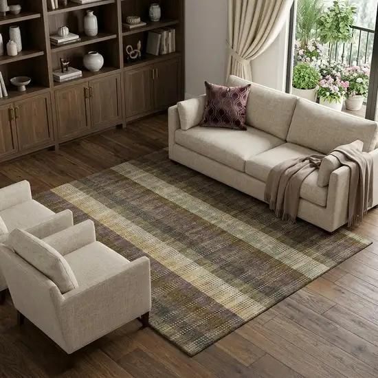 Brown Ivory And Plum Plaid Washable Area Rug With UV Protection Photo 1