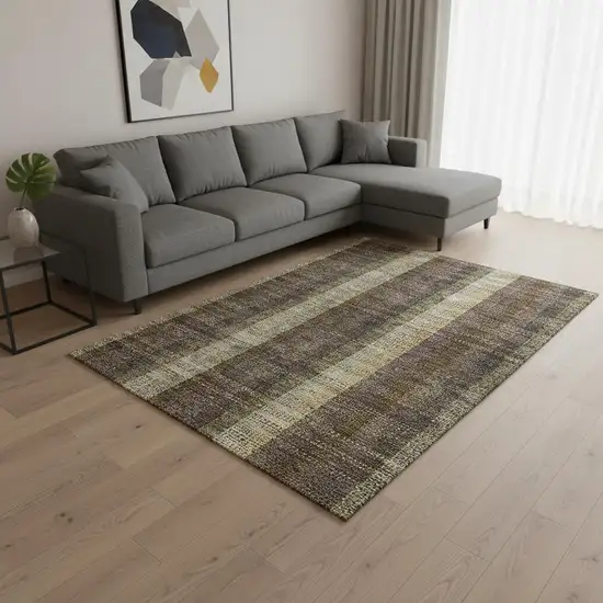 Brown Ivory And Plum Plaid Washable Area Rug With UV Protection Photo 2