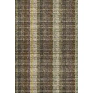 Photo of Brown Ivory And Plum Plaid Washable Area Rug With UV Protection