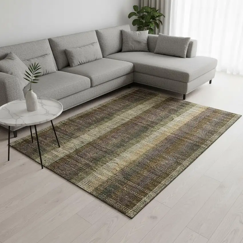 Brown Ivory And Plum Plaid Washable Area Rug With UV Protection Photo 2