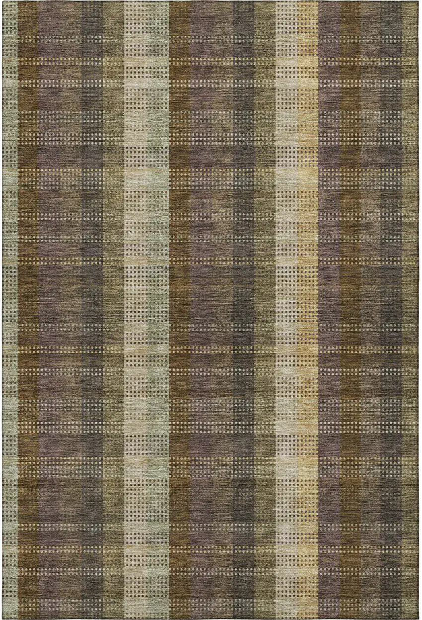Brown Ivory And Plum Plaid Washable Area Rug With UV Protection Photo 2