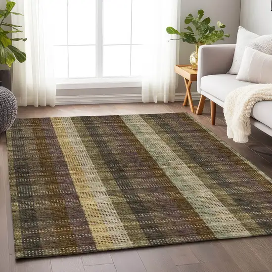 Brown Ivory And Plum Plaid Washable Area Rug With UV Protection Photo 3