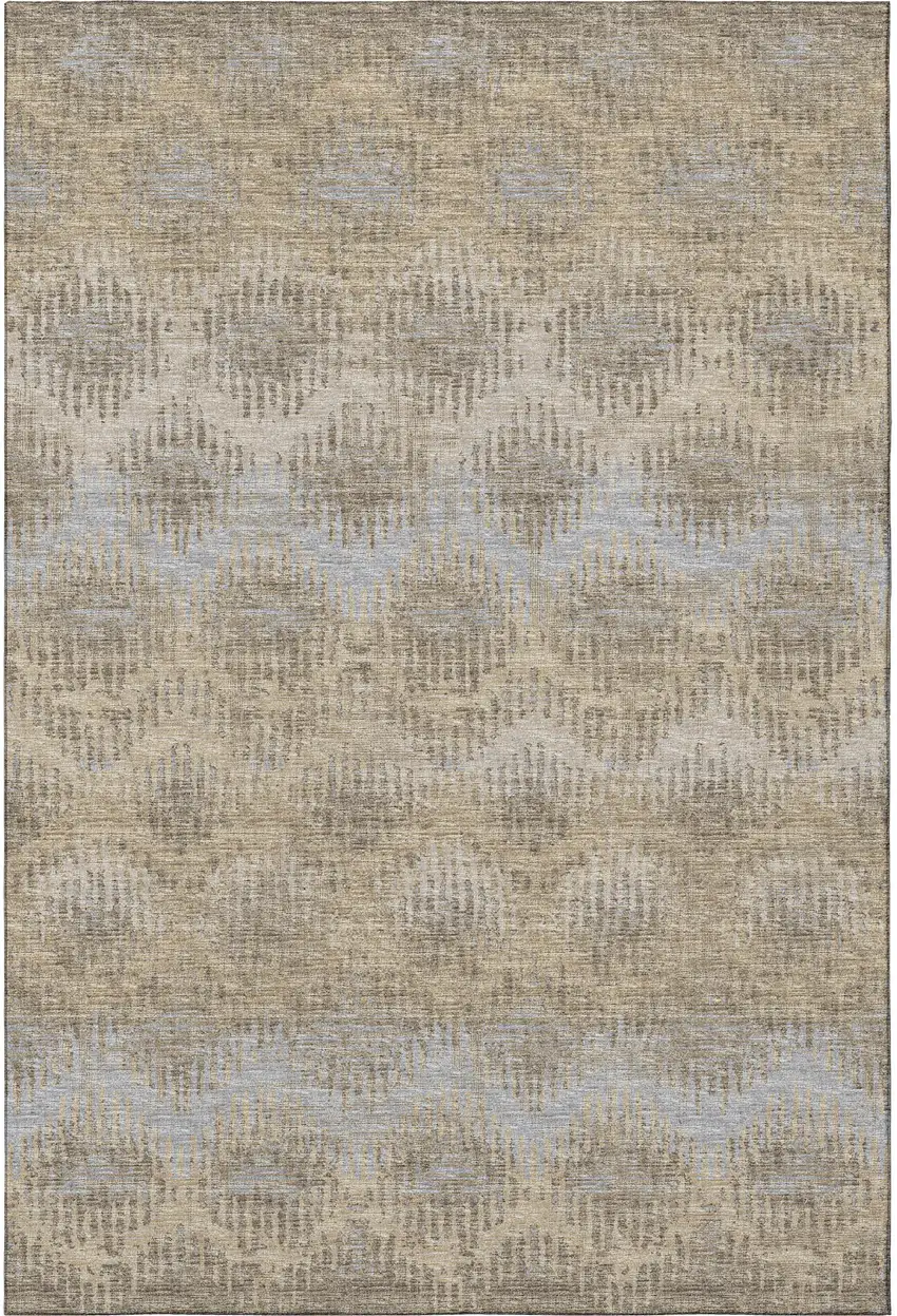 Brown Ivory And Sky Blue Abstract Washable Area Rug With UV Protection Photo 4