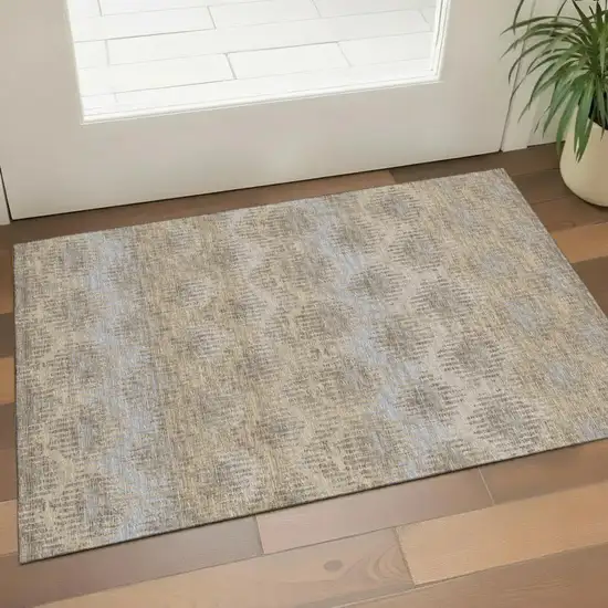Brown Ivory And Sky Blue Abstract Washable Area Rug With UV Protection Photo 1