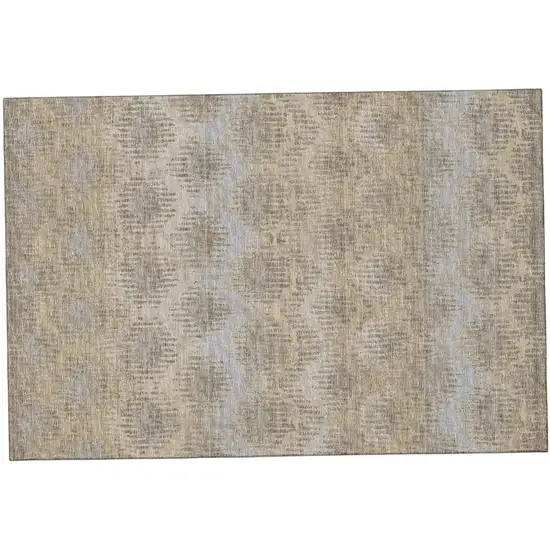 Brown Ivory And Sky Blue Abstract Distressed Washable Area Rug With UV Protection Photo 2