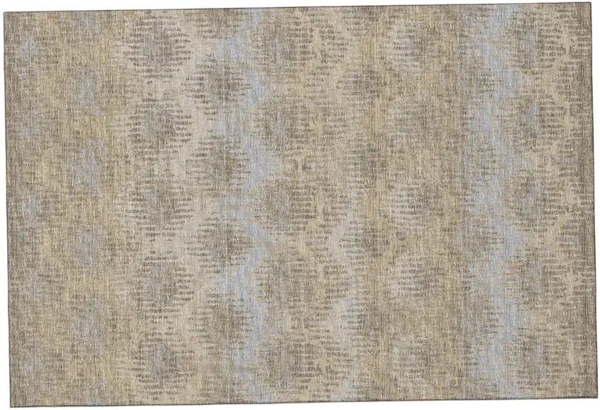 Brown Ivory And Sky Blue Abstract Distressed Washable Area Rug With UV Protection Photo 2