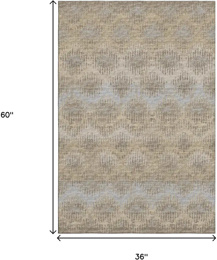 Brown Ivory And Sky Blue Abstract Washable Area Rug With UV Protection Photo 3