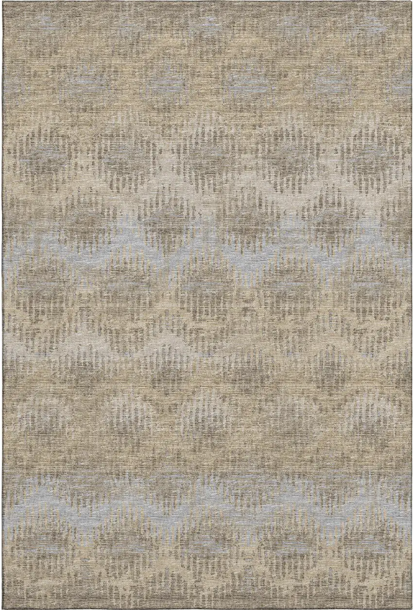 Brown Ivory And Sky Blue Abstract Washable Area Rug With UV Protection Photo 2